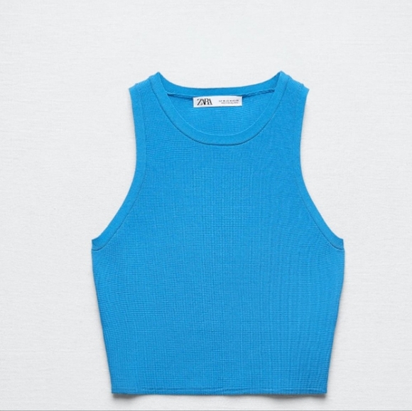 ZARA Electric Blue Knit Bandage Crop Top Size Small - Picture 4 of 9